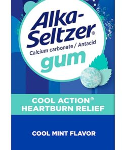 Alka-Seltzer Cool Action Heartburn Relief Gum, Extra Strength Antacid Gum, Acid Indigestion and Upset Stomach Relief, No Chalky Taste, Cool Mint Flavor, 60 Count