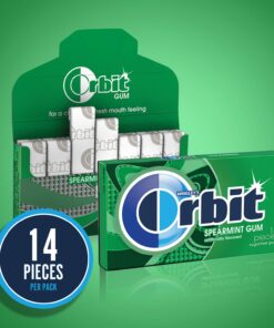 WRIGLEY'S ORBIT Chewing Gum Sugar-Free Spearmint - 12 Packs, 14 Pieces Each - Sugar-Free Gum, 168 Total Pieces Bulk Box