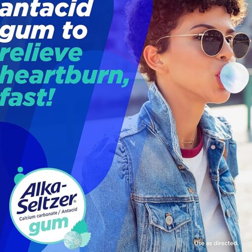 Alka-Seltzer Cool Action Heartburn Relief Gum, Extra Strength Antacid Gum, Acid Indigestion and Upset Stomach Relief, No Chalky Taste, Cool Mint Flavor, 60 Count - Image 2