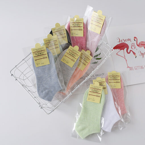 One piece dropshipping independent packaging pure color cotton Women's Boat socks women's low socks opp bag packaging gift socks - Image 3