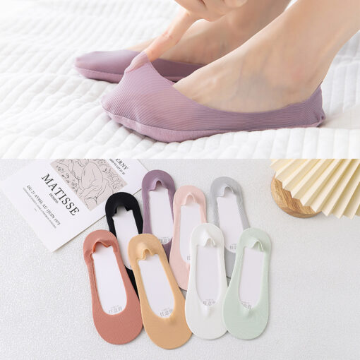 Summer invisible socks Women's Ice Silk round mouth non-slip arbitrary cut thin edge invisible female socks elastic solid color low cut socks - Image 2