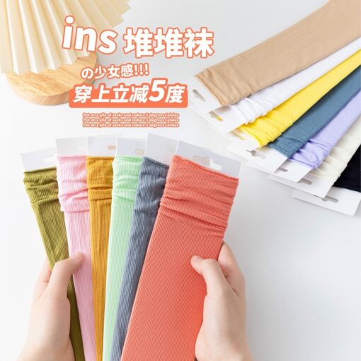Ice socks women's velvet spring and summer women's socks bunching socks tube socks solid color long jk socks fashion socks wholesale