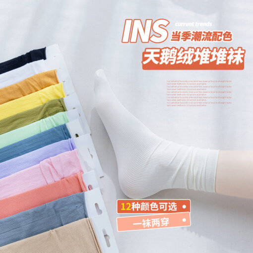Ice socks women's velvet spring and summer women's socks bunching socks tube socks solid color long jk socks fashion socks wholesale - Image 2