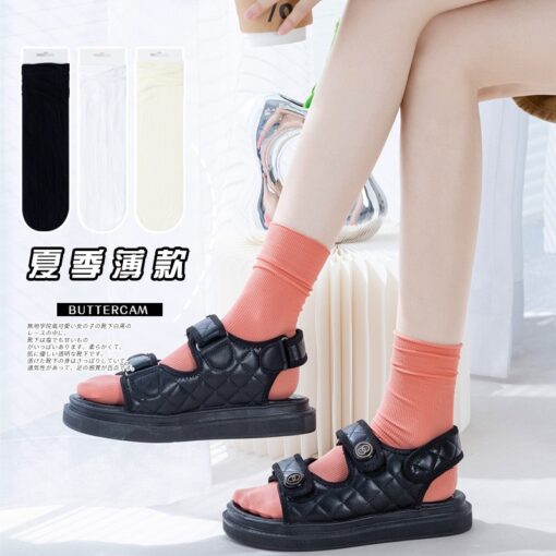 Ice socks women's velvet spring and summer women's socks bunching socks tube socks solid color long jk socks fashion socks wholesale - Image 3