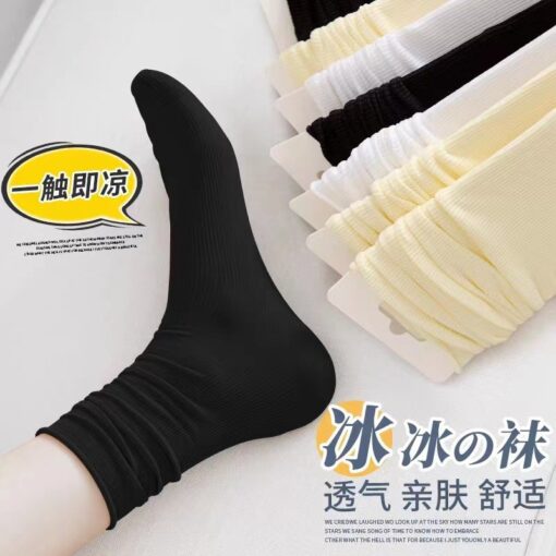 One piece dropshipping nylon velvet sock women's thin mid-calf length spring/summer bunching socks solid color women's ice socks - Image 3