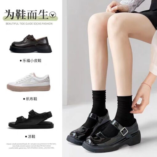 One piece dropshipping nylon velvet sock women's thin mid-calf length spring/summer bunching socks solid color women's ice socks - Image 2