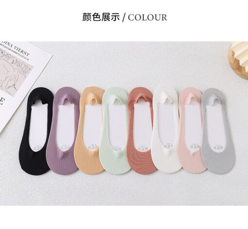 Summer invisible socks Women's Ice Silk round mouth non-slip arbitrary cut thin edge invisible female socks elastic solid color low cut socks - Image 6