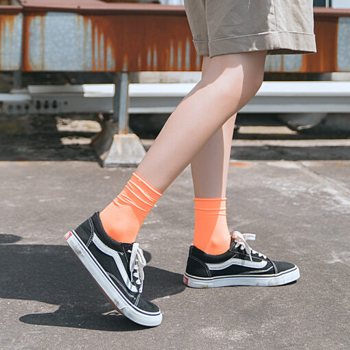 One piece dropshipping nylon velvet sock women's thin mid-calf length spring/summer bunching socks solid color women's ice socks - Image 4